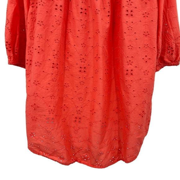 Sundance Corsica Eyelet Top Women's Large Orange Coral Button Up Elbow Sleeve - Picture 7 of 9